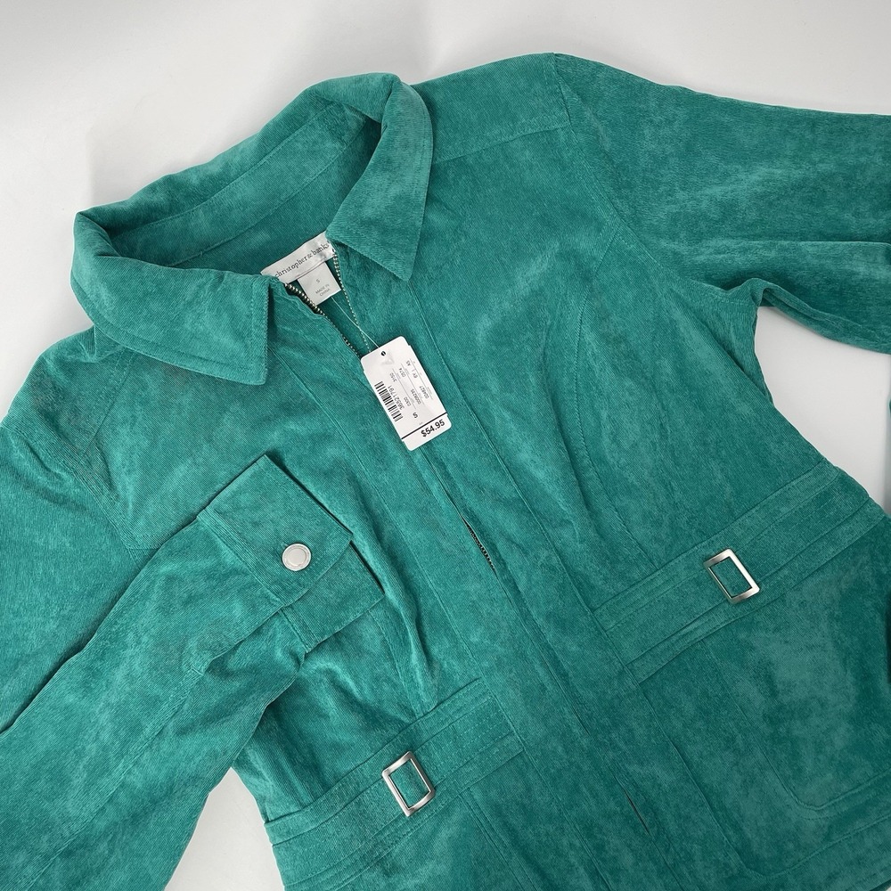 NWT Christopher Banks Plush Corduroy Crop‎ Jacket Teal Small Retro Y2K Stretch